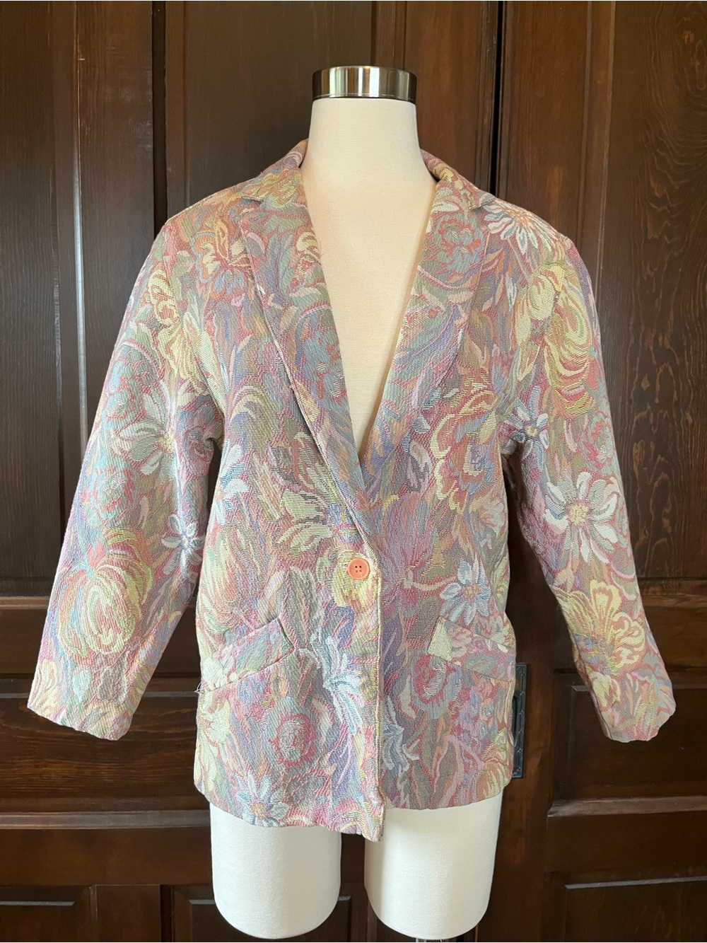Sag Harbor Women's S Vintage Tapestry Blazer Jacket Pastel Floral Cotton Blend